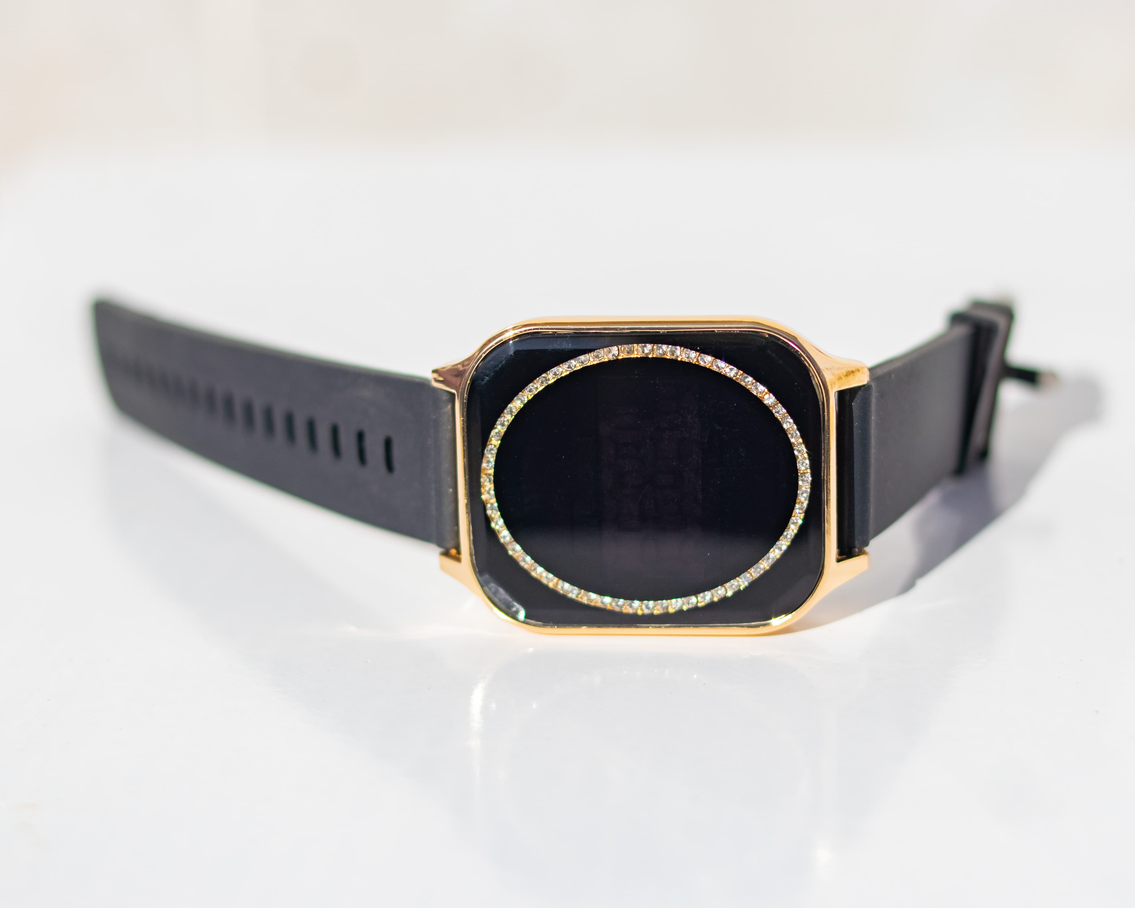 Rounded-square black face smart watch