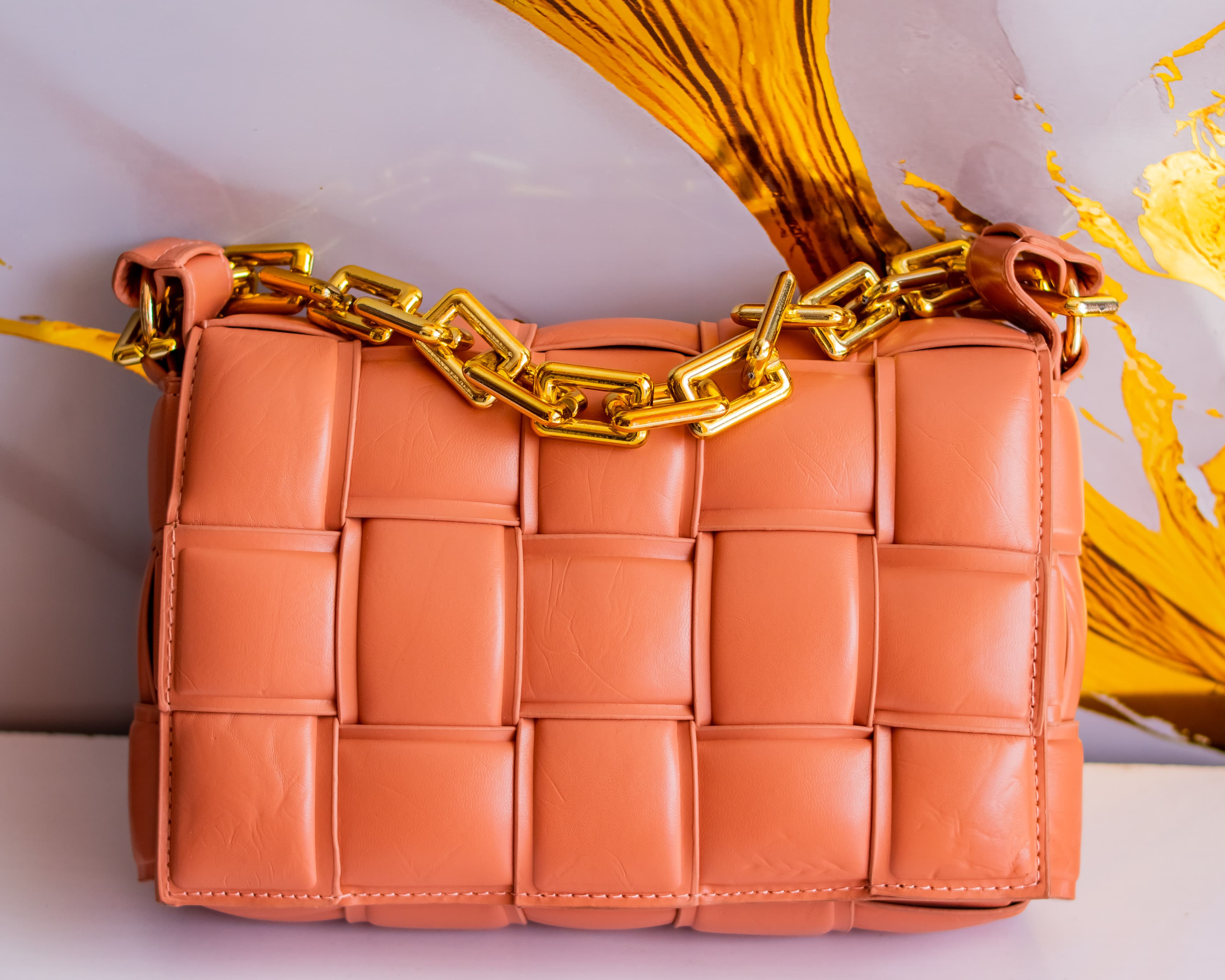 Nude woven leather sidebag