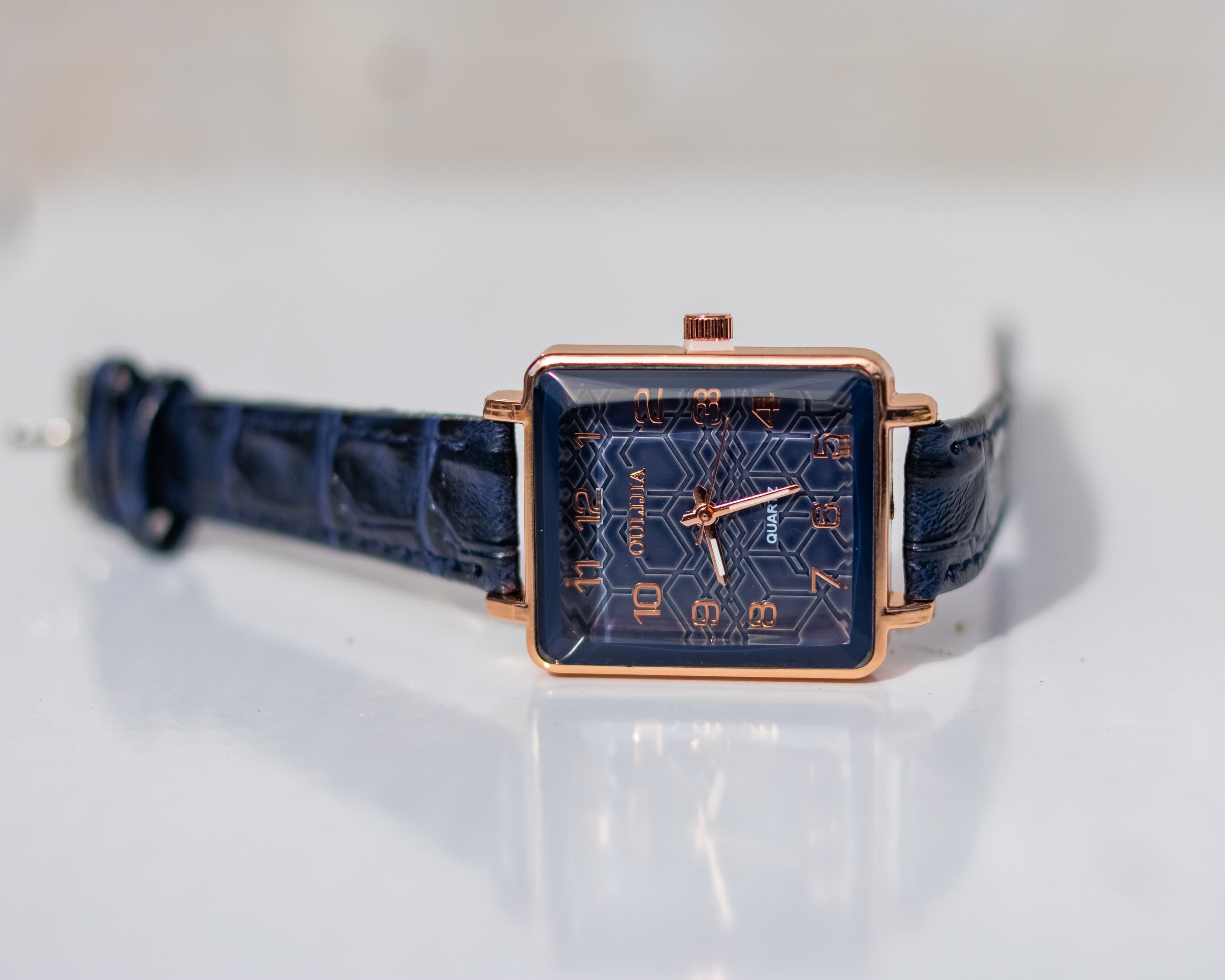 Elegant deep blue square wrist watch