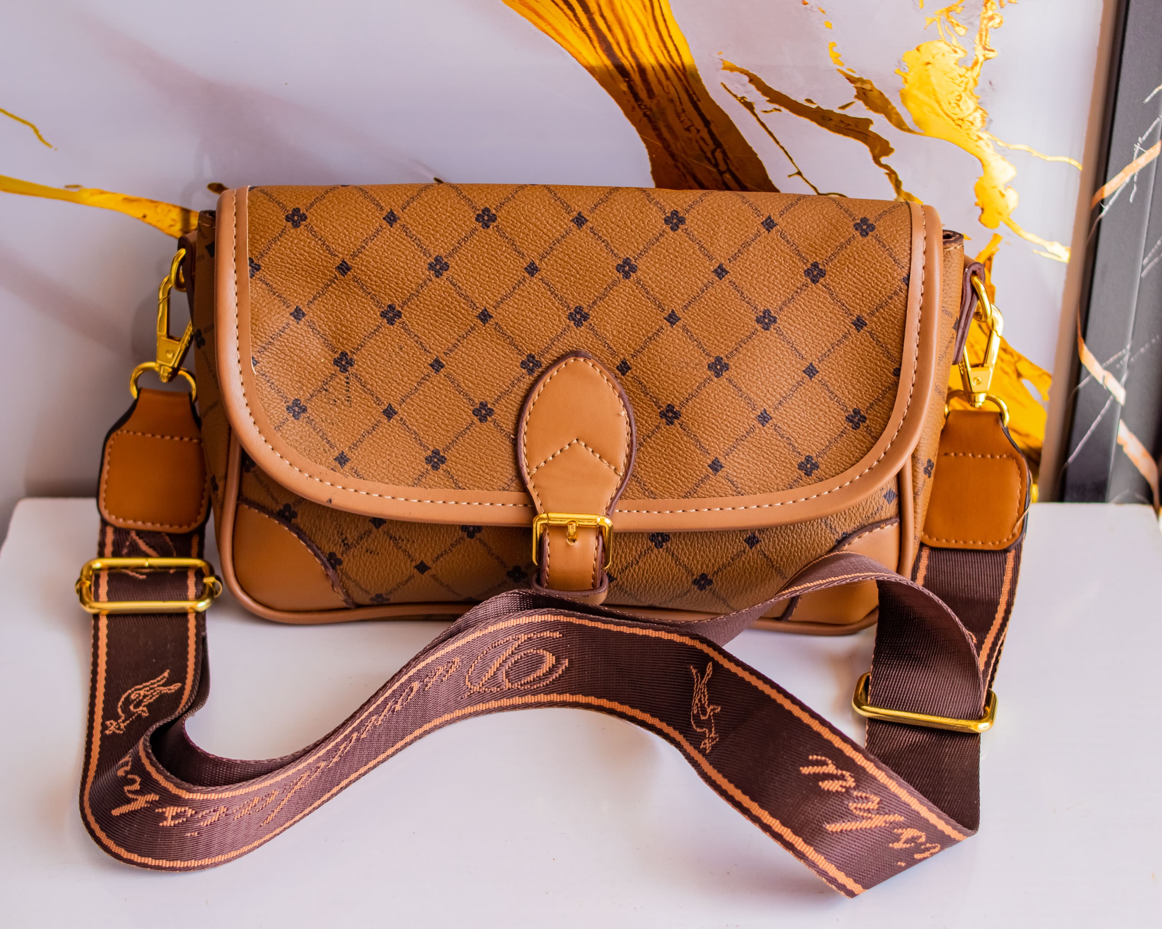 Brown leather side bag