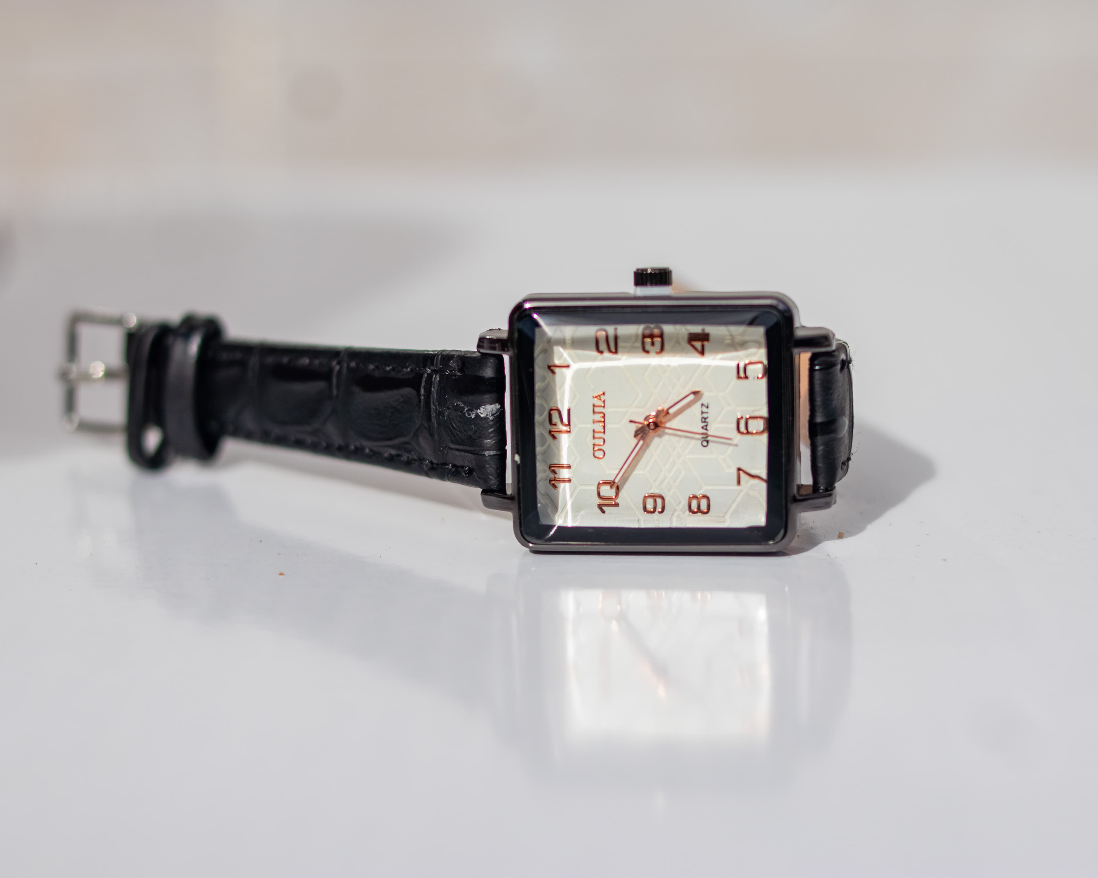 Elegant deep black square wrist watch